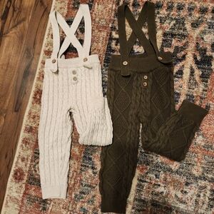Jamie Kay Cream and Brown Knit Overalls